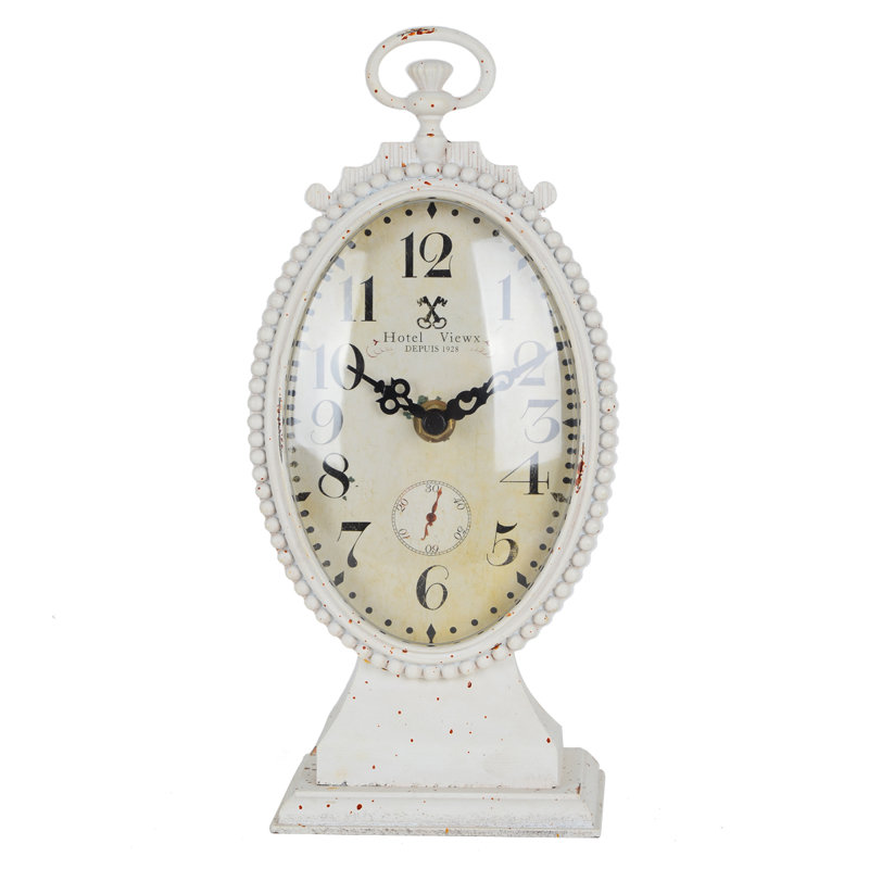 Analog Quartz Movement / Crystal Tabletop Clock, Antique White