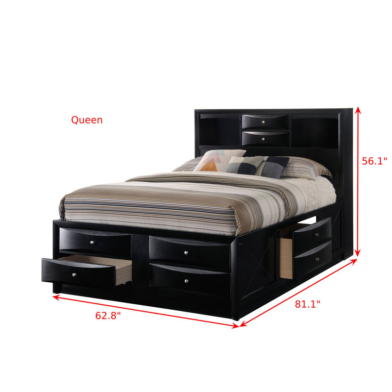 Ensemble de chambre avec lit plateforme de rangement Rodnell 4-2_Kathlyn, Noir, Grand