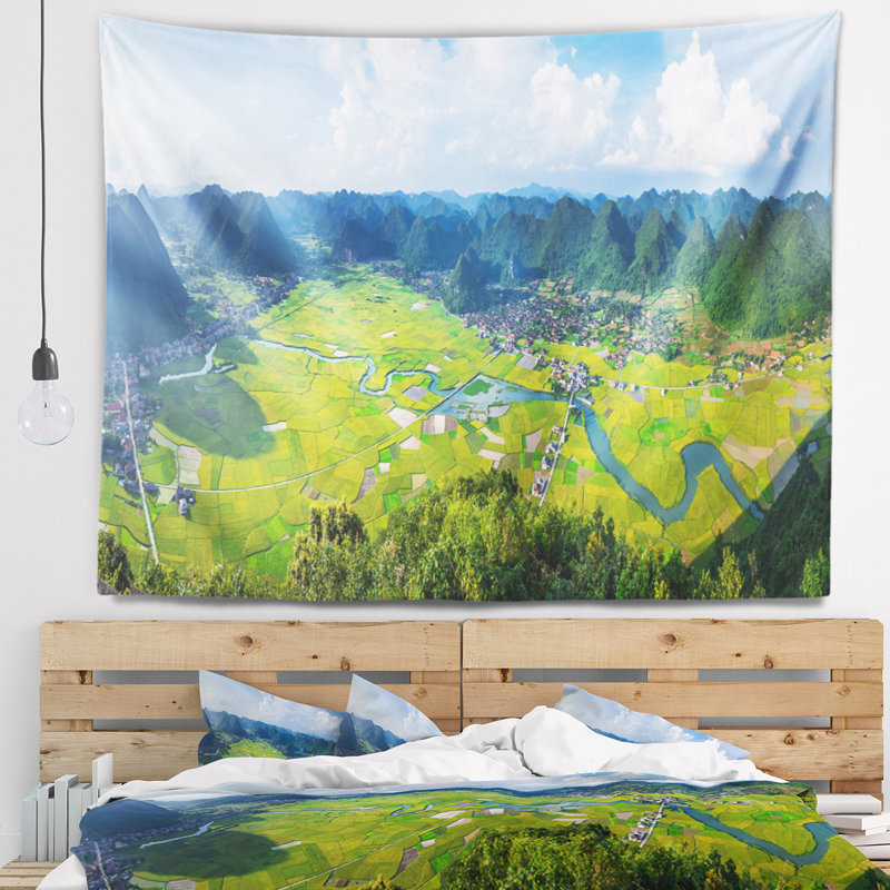 Paysage, rizière, vallée du Vietnam, tapisserie panoramique, H 68 po x l 80 po