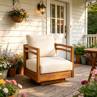 Fauteuils pivotants en bois d'acacia massif et chaises de patio en peluche avec coussins amovibles pour terrasse de jardin