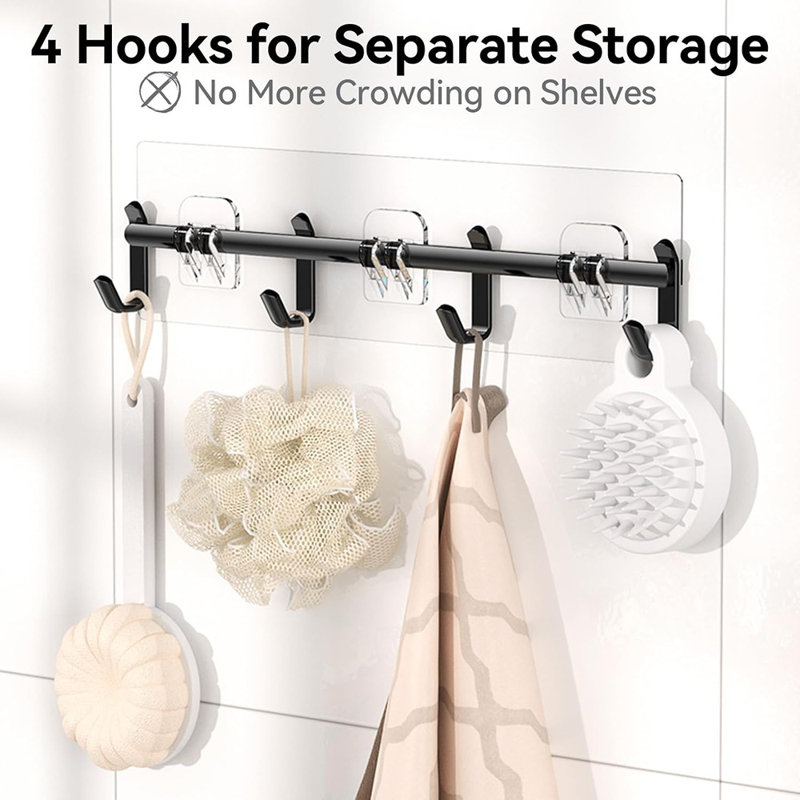 Adhésif pour panier de douche - Argent / Blanc - Paquet de 6, 100% antirouille, organisateur de douche sans perçage avec porte-savon, tablettes de salle de bain de grande capacité pour la maison