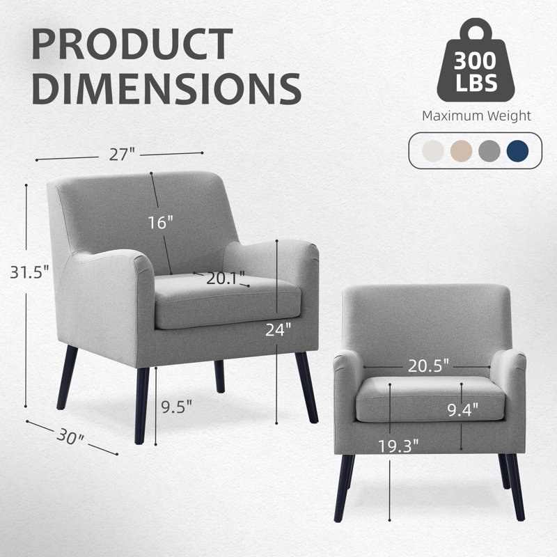 27"W Polyester Upholstered Accent Chair(Set Of 2), Grey
