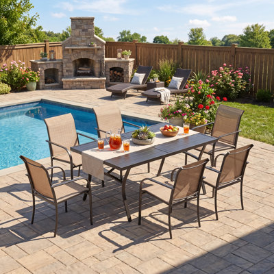 6-Person Patio Dining Set with 63" Rectangular Dining Table and 6 Stackable PVC-coated polyester Chairs