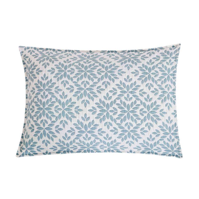 Leaves Jacquard Reversible Quilt Set, Queen Coverlet + 2 Shams, Blue