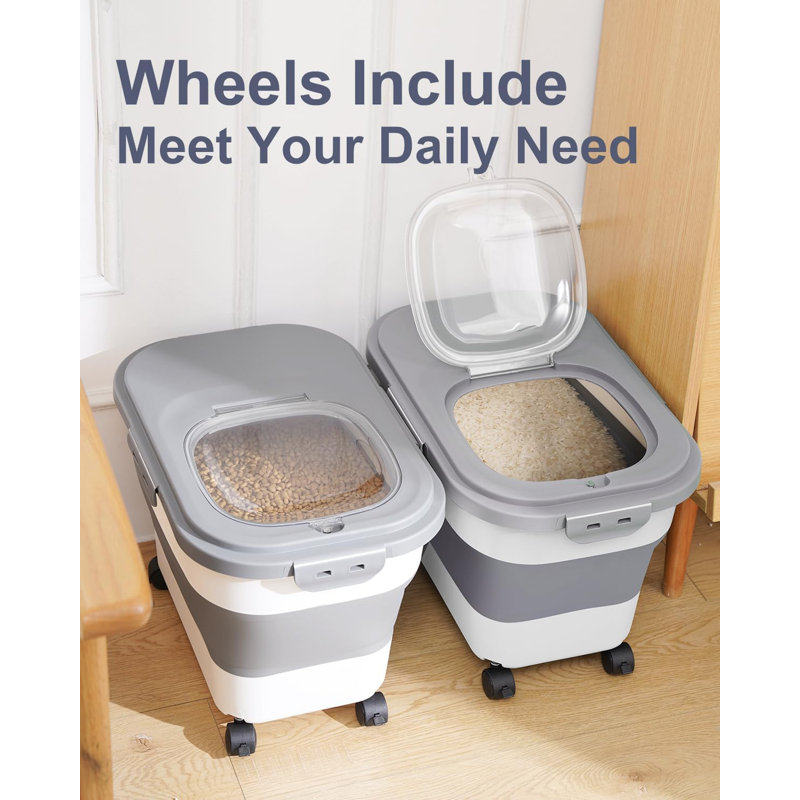 20-30 Lbs Rice Storage Container,Collapsible Food Storage Containers With Rolling Wheel Airtight Locking Lid,Flour Storage Container With Cup And Scoop,Suitable For Food,Rice,Pet Food,Flour