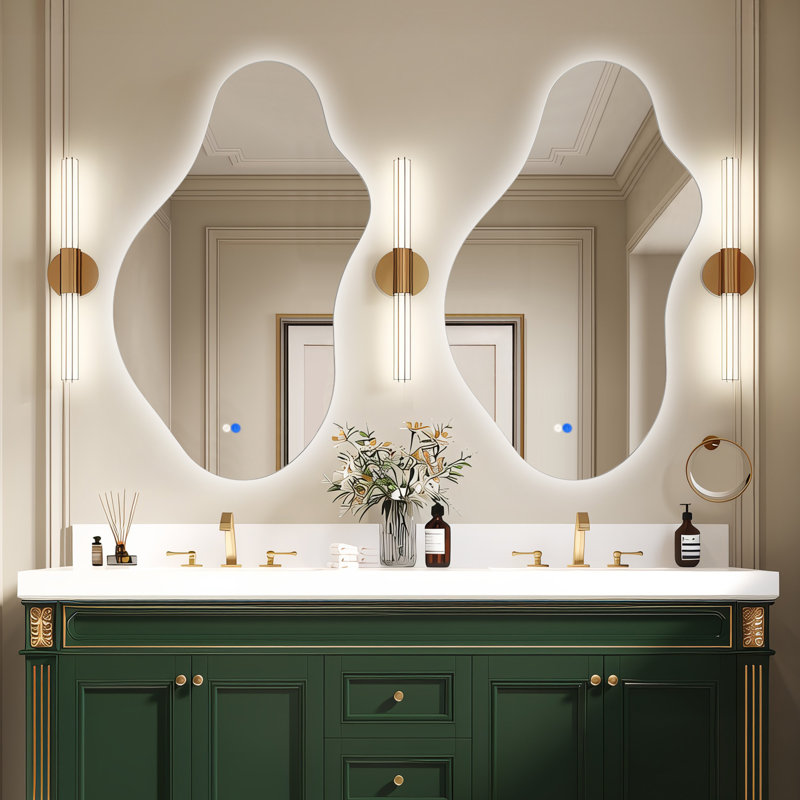Asymmetrical LED Frameless Backlit Wall Mirror Bathroom Vanity Mirror with 3 Color Adjustment and Anti-Fog, 48" x 27"