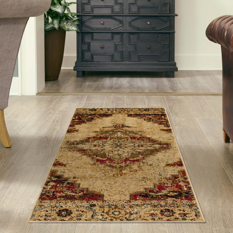 Tapis oriental bourgogne / beige / vert / gris Alameda, Tapis de couloir 2 pi 2 po x 12 pi