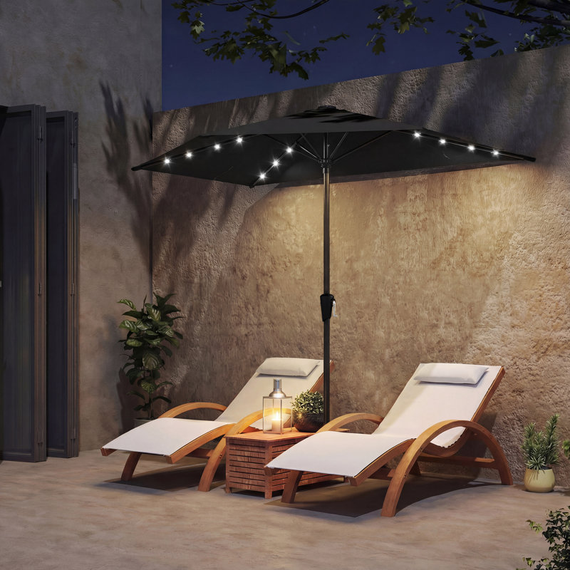 Demi-parasol d'extérieur 9 pi avec lumières solaires à DEL 9 pi, noir, Noir