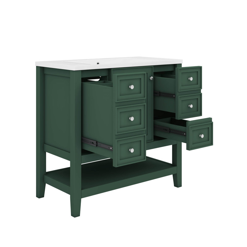 Ensemble de meuble-lavabo élégant 36 po avec une armoire et trois tiroirs, Vert