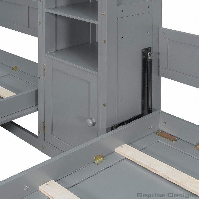 Lits escamotables à double paroi avec armoires et tablettes, Gris