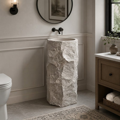 Lavabo de salle de bain autoportant en pierre reconstituée 34 po avec finition pierre naturelle