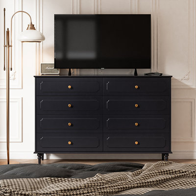 47.24"Black Solid Wood Rubberwood Eight-Drawer Cabinet