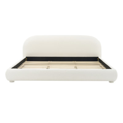 Liz Boucle Upholstered Bed With Curved Headboard & Wooden Frame