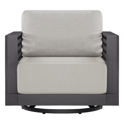 Patio Swivel Lounge Chair with Aluminum Slat Frame and Cushions