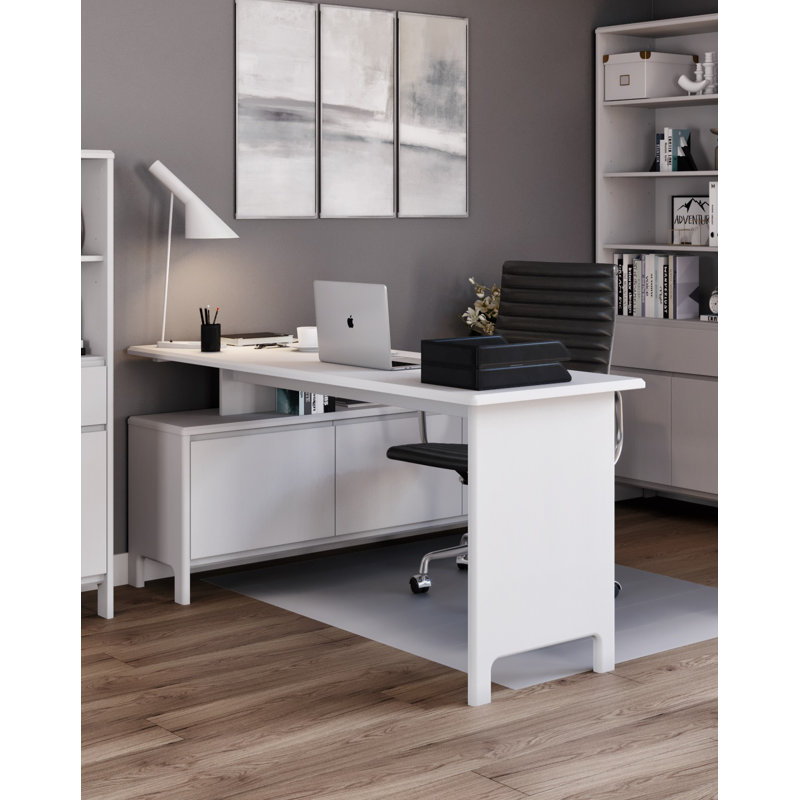 Cecile Solid Wood Writing Desk, White, White