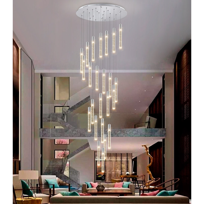 High Ceiling Crystal Staircase Chandelier, 155" H x 23.6" W x 23.6" D, Silver, 24
