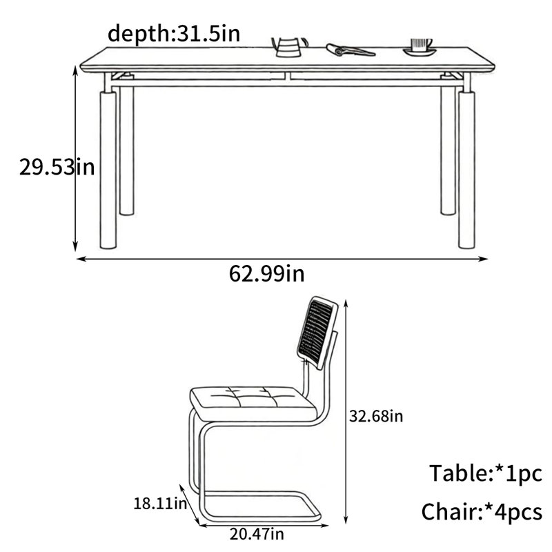 Table de salle à manger Stotfold, H 29,53 po x L 62,99 po x l 31,5 po