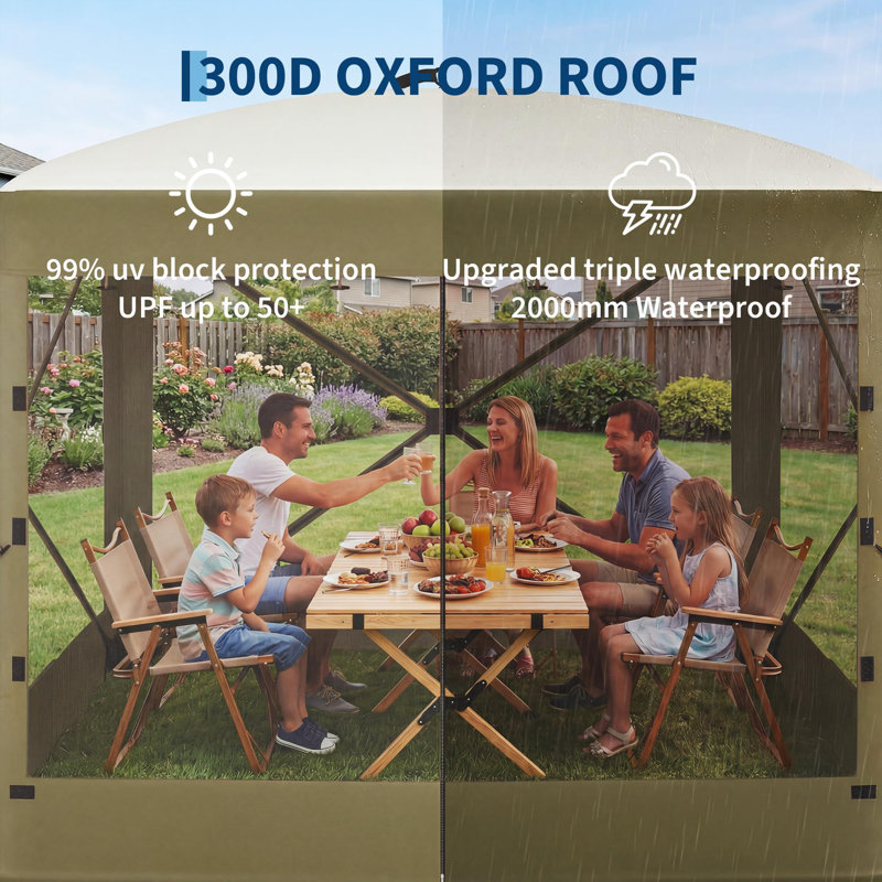 Tente escamotable 8 x 8 pi à maille 6 côtés et chiffons amovibles, abri de jardin extérieur imperméable pour patio et camping, brun
