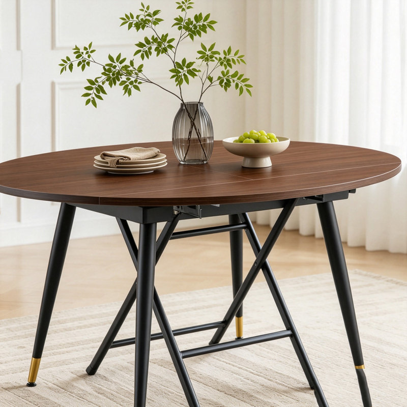 Table de salle à manger extensible avec plateau et pieds en panneau de fibres à densité moyenne noyer