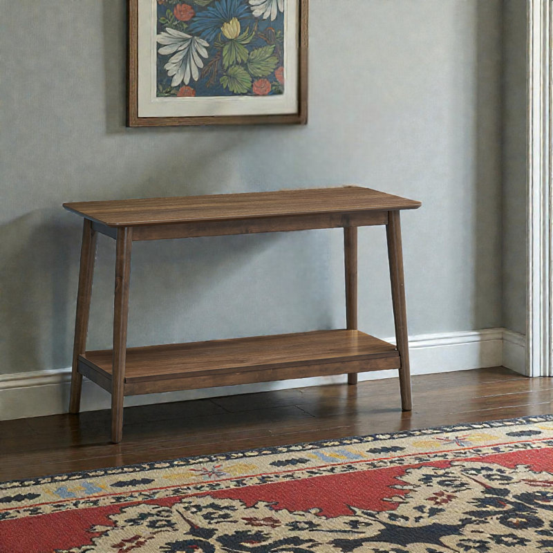 Canapé Mid-Century moderne en noyer avec tablette, console rectangulaire en bois pour le salon