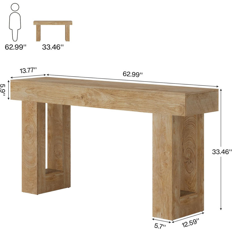Console en bois, table d'appoint, table de salon rectangulaire derrière le canapé, naturel