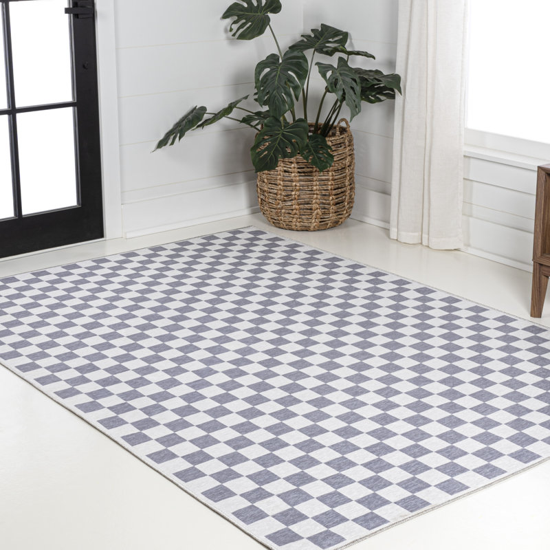 Tapis lavable gris / blanc Mariquilla, Rectangle 8 pi 10 po x 12 pi