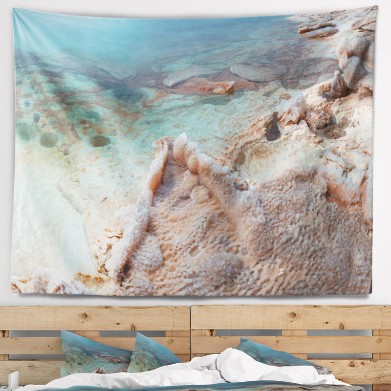 Paysage paysage de la mer Morte avec tapisserie en sel cristallisé, H 32 po x l 39 po