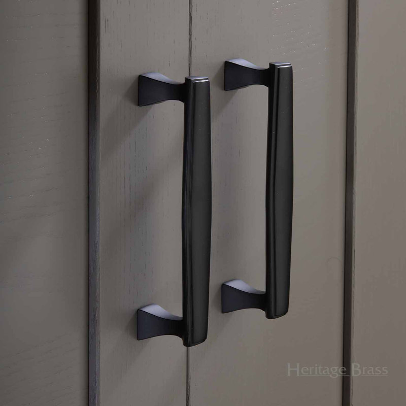 Heritage Brass Heritage Cabinet Pull Deco Design, 2.5cm H x 17.7cm W x 3.5cm D, Matt Black