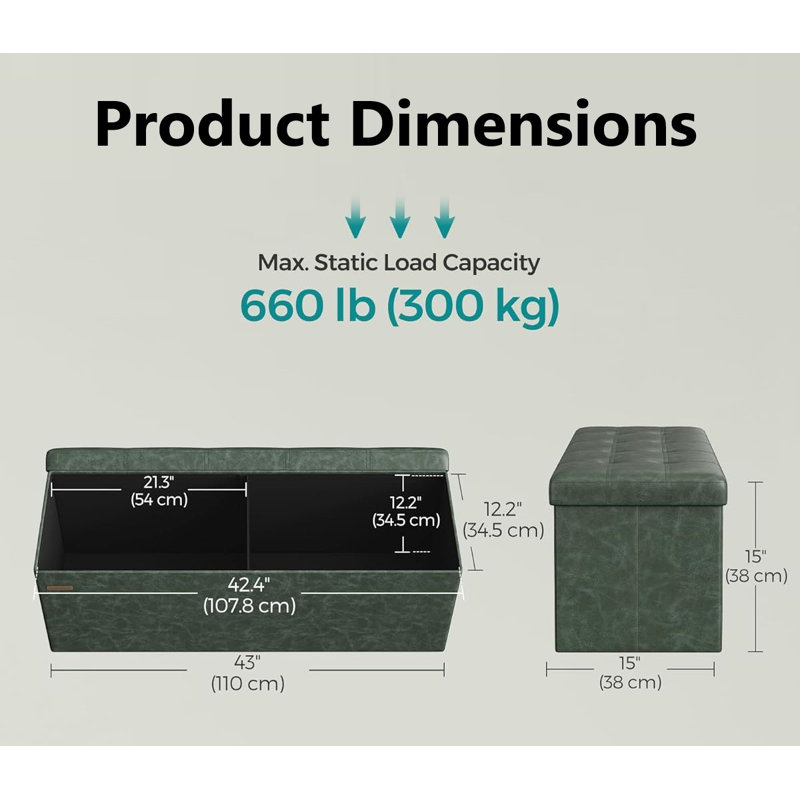 Storage Ottoman Bench, Forest Green