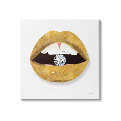 «Shine on Sentiment Gold Lips Glam Diamond Bite» par Mercedes Lopez Charro - impression sur toile non encadrée