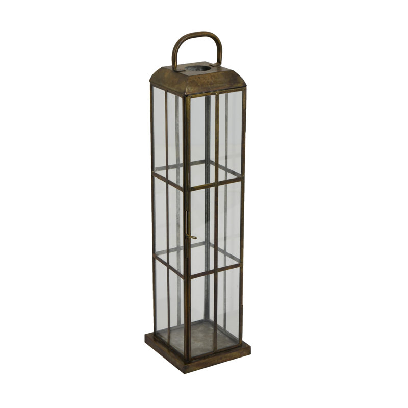 Grande lanterne Esha 20 po avec poignée, panneaux de verre transparent, métal bronze