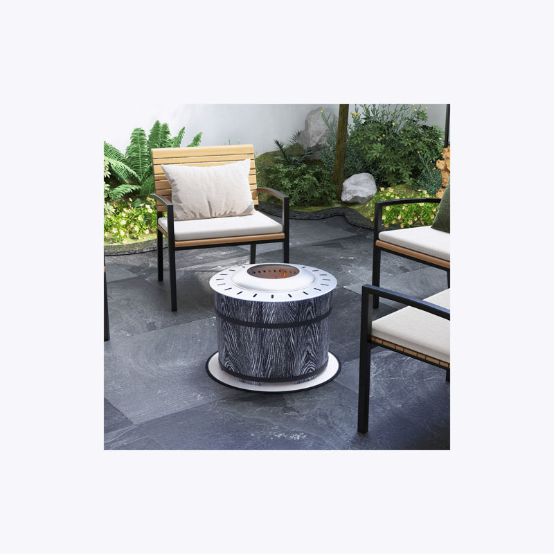 Foyer d'extérieur sans fumée avec tapis ignifuge Outsunny, foyer au bois portatif de style baril de 20 po, réchaud de camping à basse fumée en oxyde de magnésium pour la cour, le patio, le pique-nique,