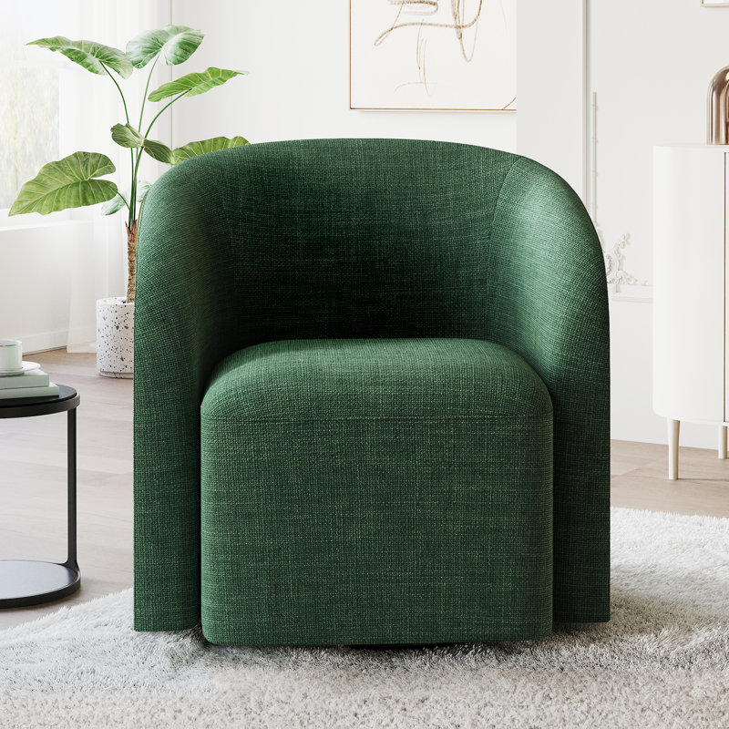 29" Wide Upholstered Swivel Barrel Chair - 360° Rotation, No Assembly Required, Green Fabric