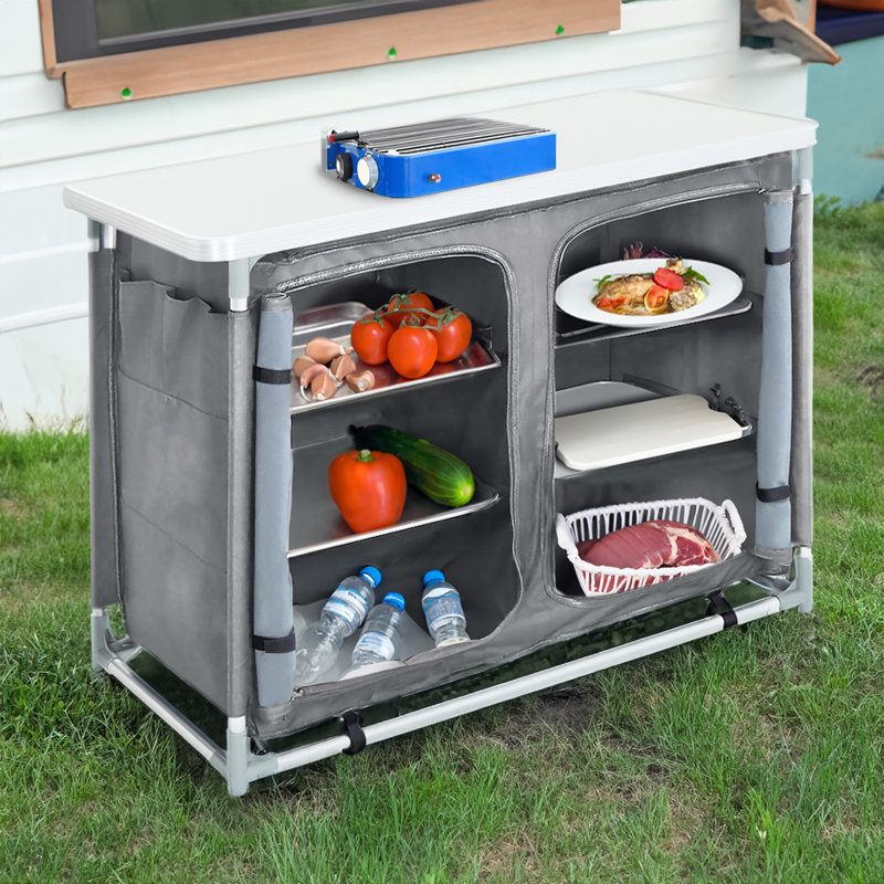Dutchess Rectangular Wood Metal Outdoor Camping Table , 100cm W 49.5cm D, Grey