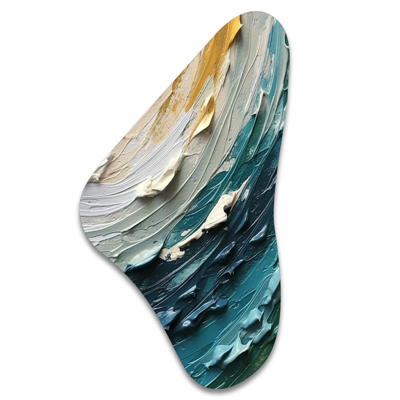 «Teal Cream», art mural asymétrique en métal, H 39 po x l 21 po x P 1 po