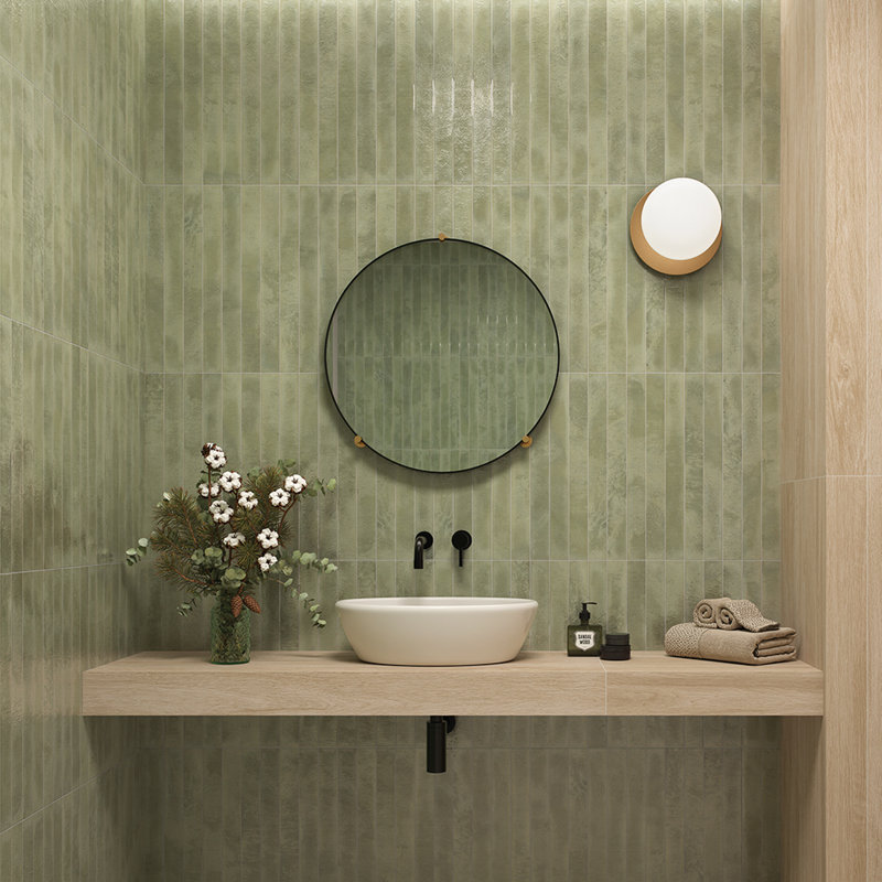 Makalu 2" x 20" Zellige Porcelain Wall Tile, Menta Light Mint Green