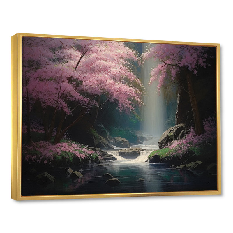 Piccadilly Cherry Blossom Stream IV - reproduction sur toile, H 16 po x l 32 po x P 1 po, Cadre flottant doré