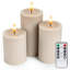 Bougie pilier cannelée cannelée à DEL, avec effet de cire fondue réfléchissante - flamme vacillante, télécommande, à intensité variable, sans flamme, à piles, décorations pour la maison et le mariage (ensemble de 3)-120141900