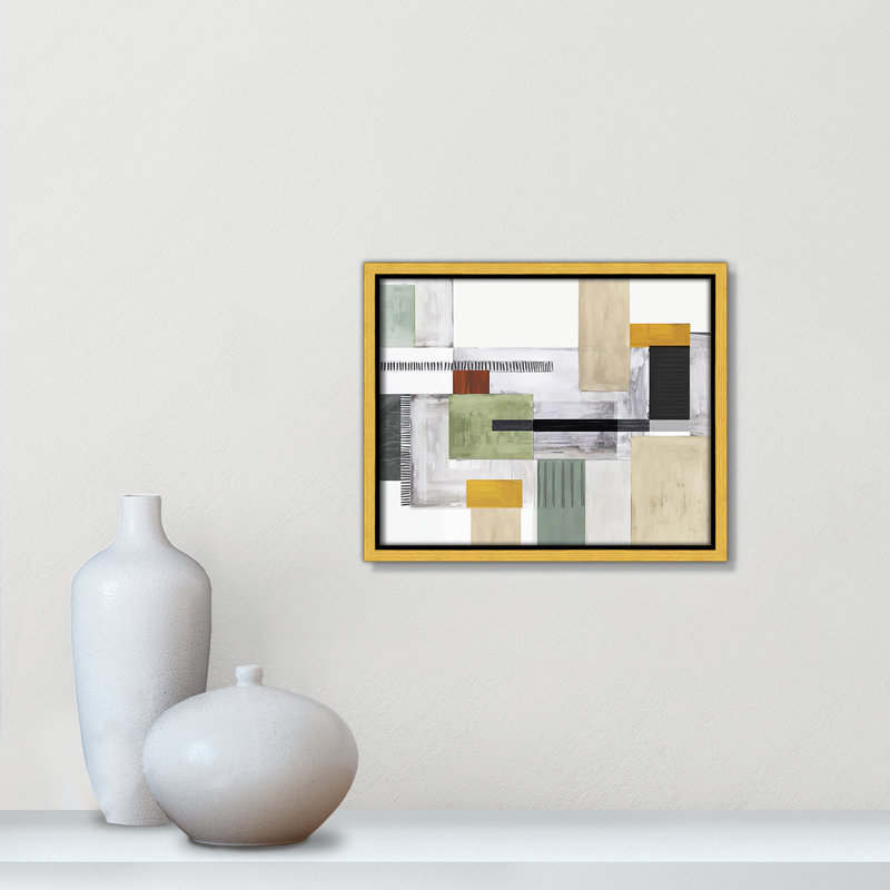 «Playful Blocks» par Tom Reeves, Pas de tapis, Cadre flottant doré, H 9,5 po x l 11,5 po x P 2 po