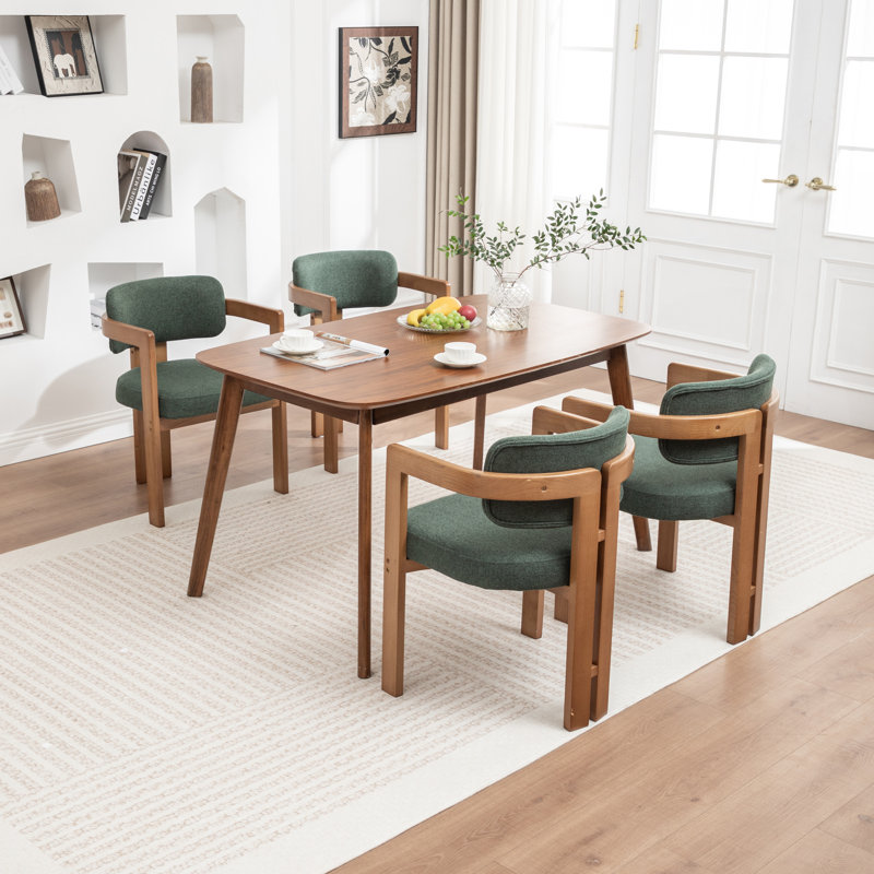 Bula Stanford Upholstered Curved Solid Wood Dining Chair, Green, 4