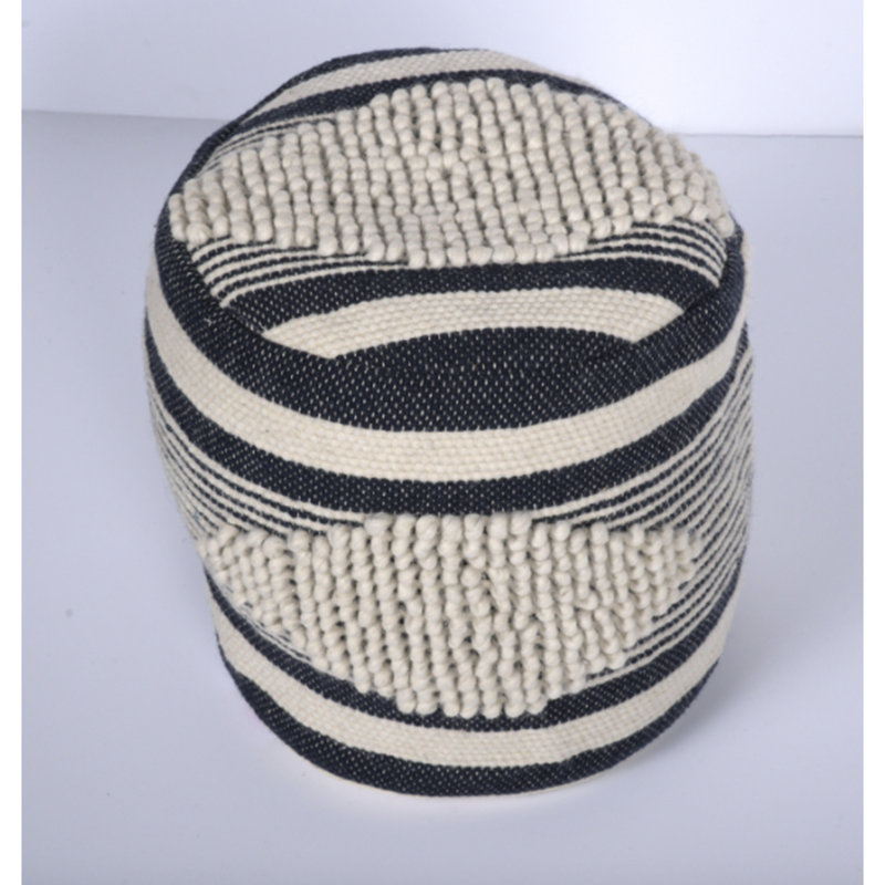 Pouf fabriqué à la main beige et gris foncé - Tissu recouvert de laine et de coton rembourré 16 po x 16 po x 16 lb, capacité de 250 lb, nettoyage des taches seulement, conception cylindrique 250 lb