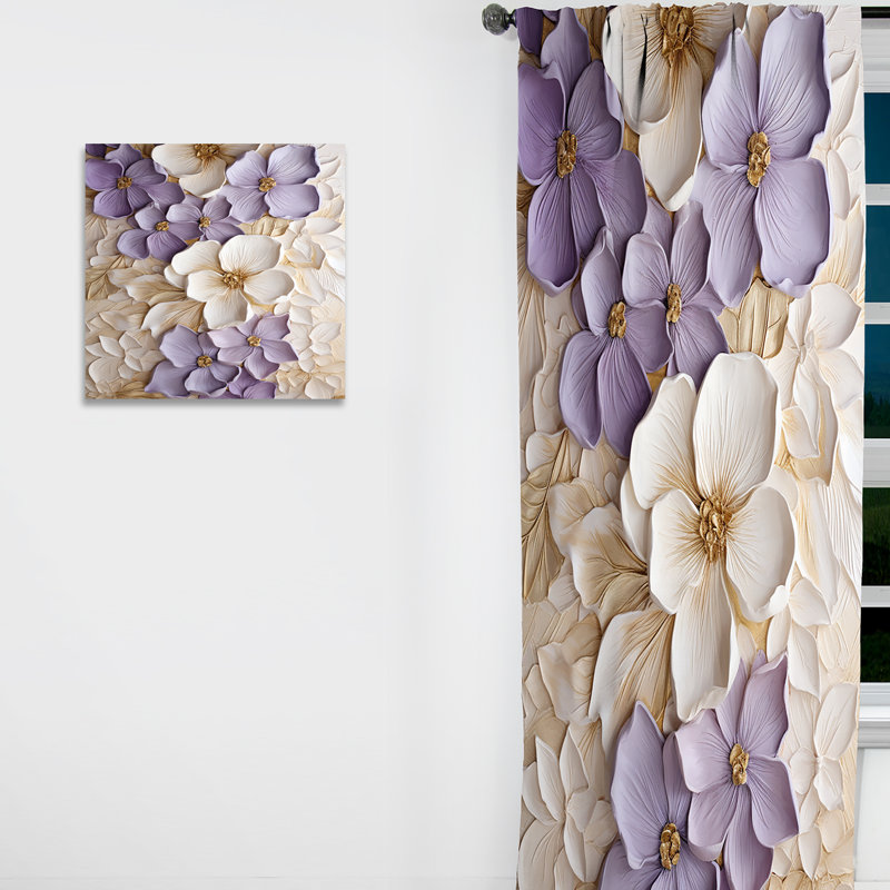Purple and White Minimalism Violets - Traditional Curtain - Velvet Room Darkening - 1 Panel, 52" W x 90" L