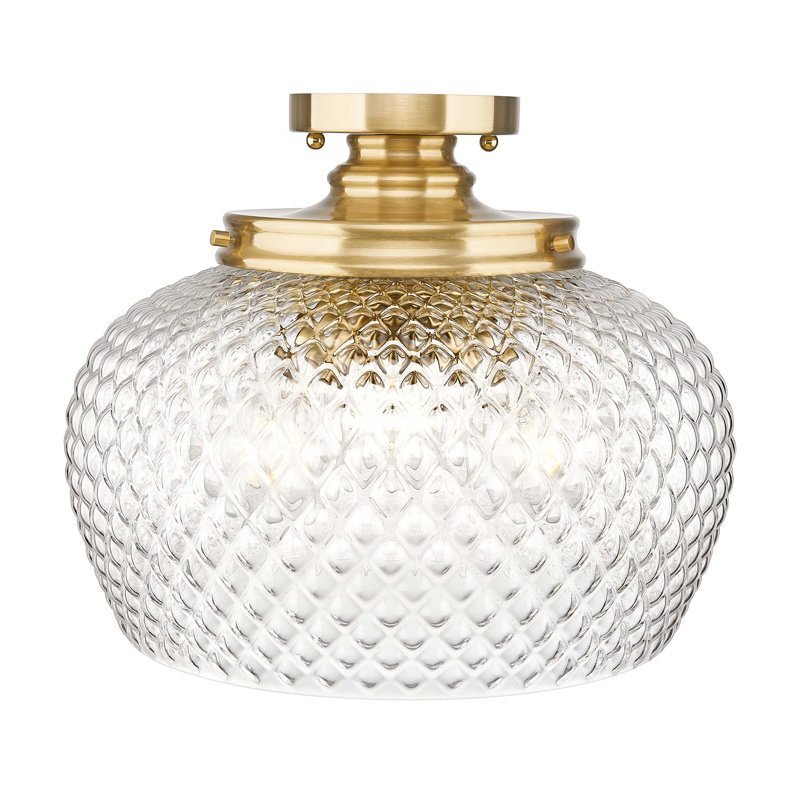 Plafonnier semi-encastré 3 lumières avec abat-jour en verre transparent Breen, Or brossé moderne
