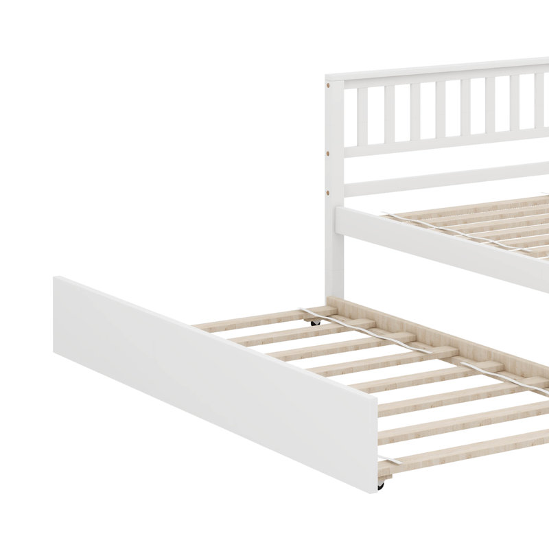 Structure de lit plateforme en bois robuste avec lit gigogne extensible, Blanc