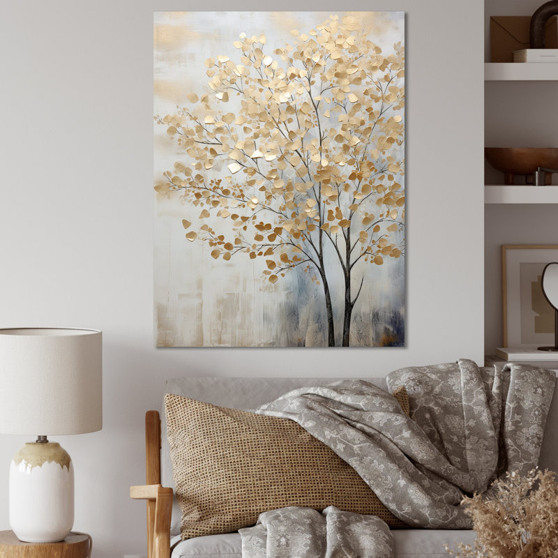 Minimalisme, scène d'arbres bleus et dorés - Art mural arbres, H 40 po x l 30 po x P 1,5 po, Toile tendue