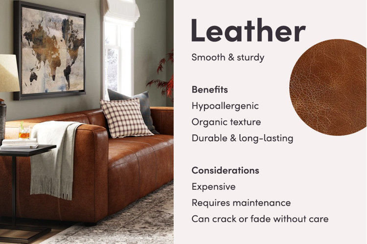 infographic with the pros and cons of leather upholstery