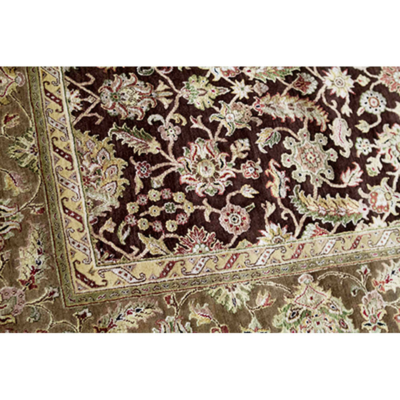 Tapis brun et crème noué à la main de haute qualité