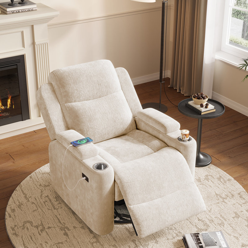 Fauteuil inclinable électrique en chenille de 34,84 po de largeur avec fonction pivotante, porte-gobelets doubles et ports USB, ports de type C