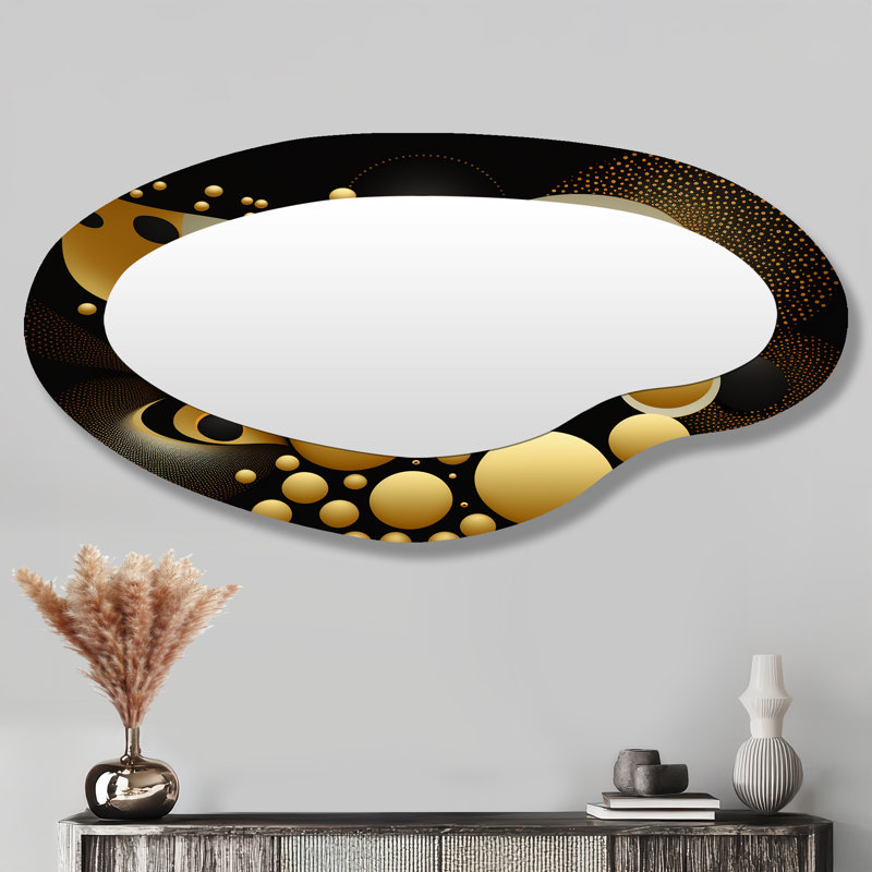 Golden Circular Universe II - Grand miroir mural abstrait géométrique abstrait 3D