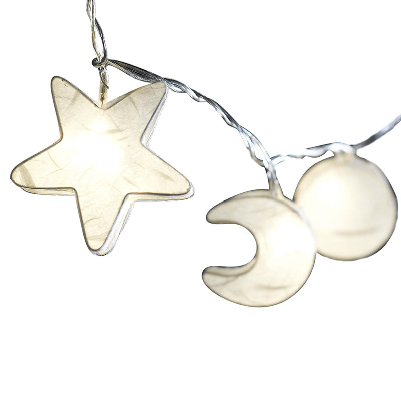 Shallon LED Handmade Paper Suns Stars and Moons String Light, 10 Lamps - 5 Metre Long